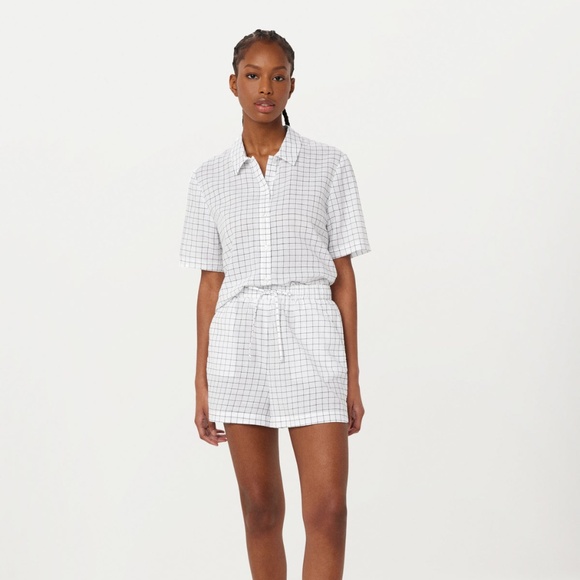 NWT Frank & Oak // The Annie Seersucker Shorts in White and Black Check - Picture 2 of 4